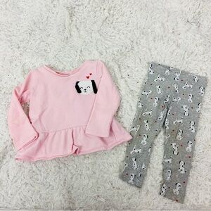 Carter's Pink & Gray dalmatian Dog pink ruffle long sleeve gray stretch leggings